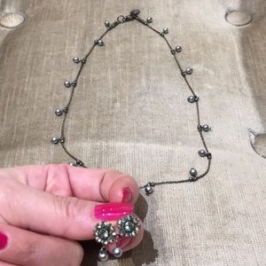 Gunmetal snake chain, smoky pearls, & earrings